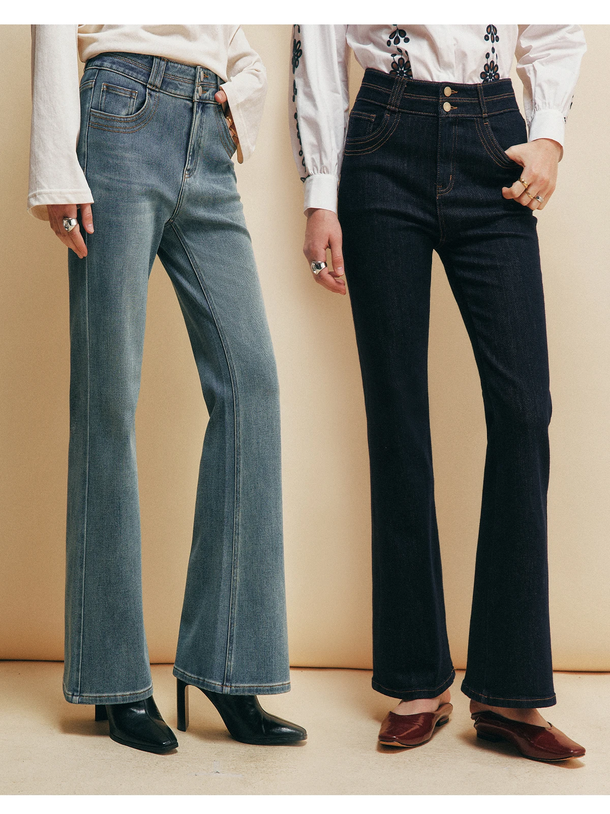 

High Waist Cotton Stretch Denim Fabric Soft Comfortable Versatile High Elastici Flared Jeans Women's Faion Casual ...