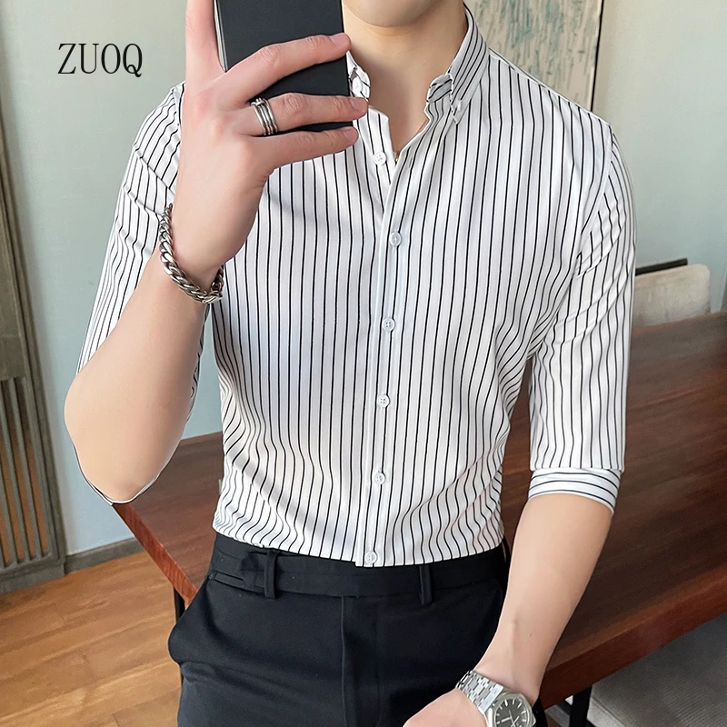 Nieuwe 2025 Zomer Nieuwe Slim Fit korte Mouw Mannen Gestreept Shirt Koreaanse Mode Button Up Harajuku Blouse Man