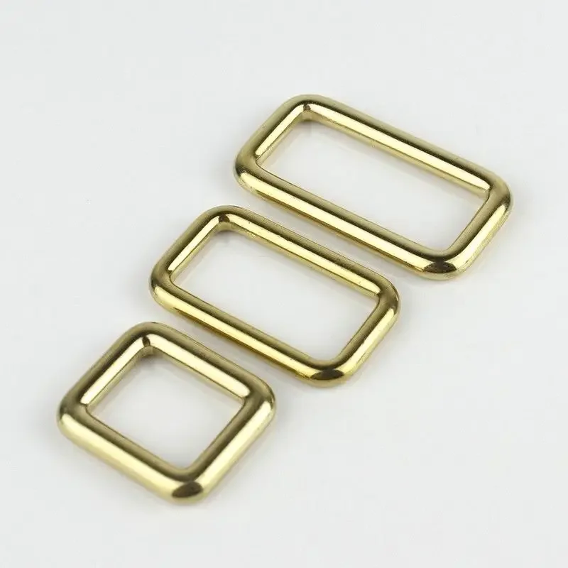 Solid Brass Square Ring Adjuster Buckles Cast Seamless Rectangle Loop Leather Craft Bag Strap Belt Luggage Purse DIY Accessories