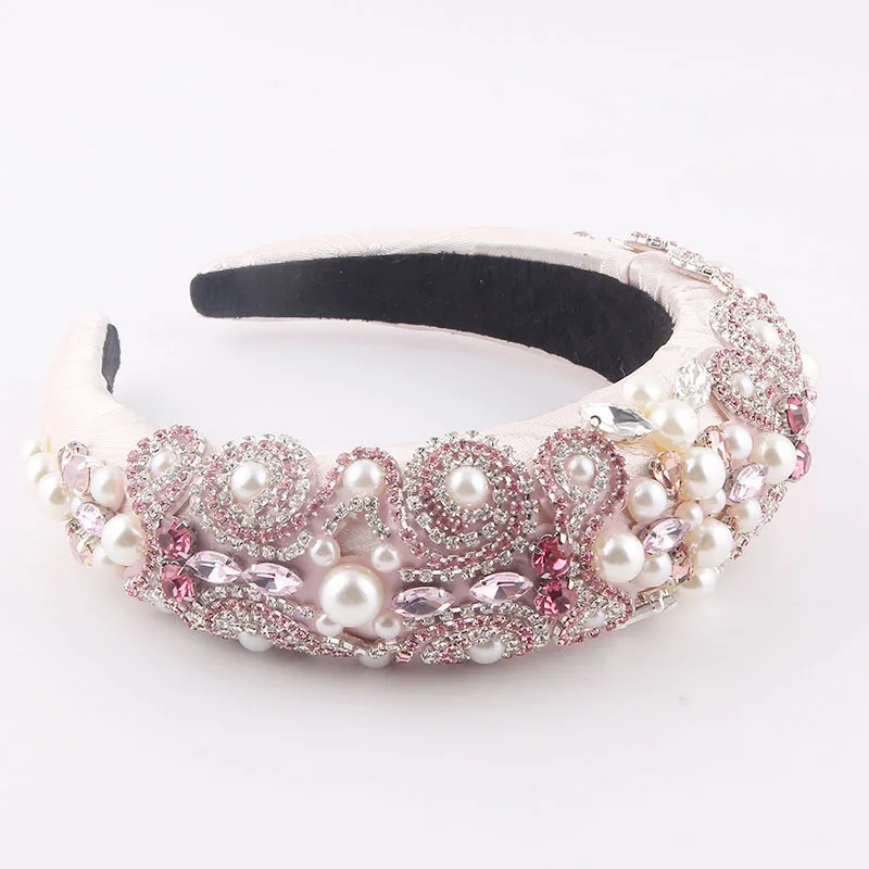 Catwalk Luxury Personality Pink Color Rhinestone Headband New Baroque Fashion Crystal Beads Headband For Women Wholesale