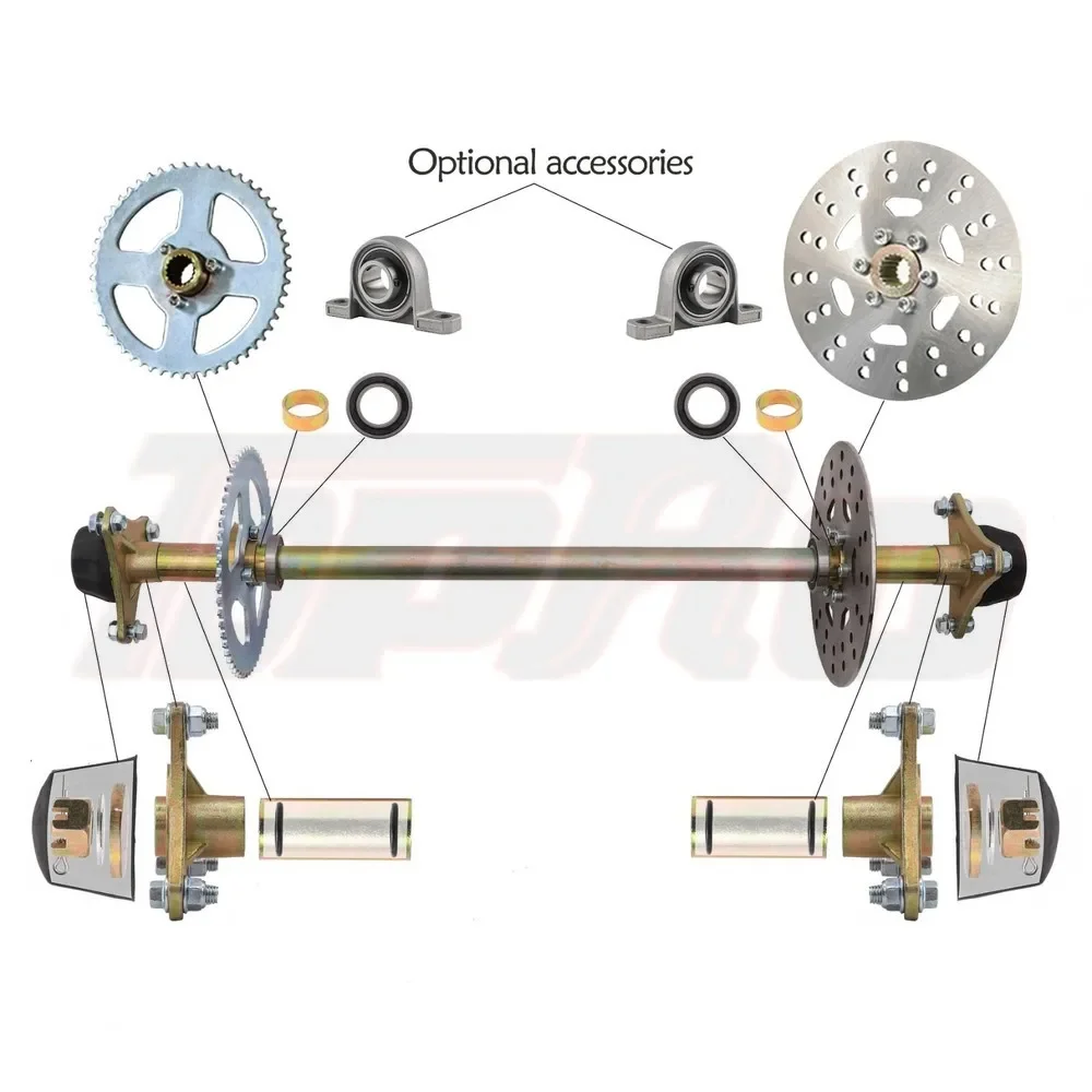 TDPRO Go Kart Rear Axle Kit Brake Hub Disc Rotor T8F Chain Sproket Brake Assembly Master Cyclinder Wheel Hub Set Assembly