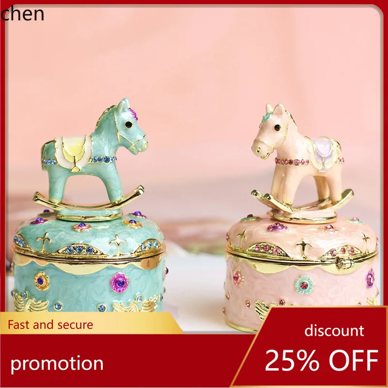 

H1 Bestselling Metal Enamel Craft Creative Home Decor Internet-famous Cute Cartoon Wooden Horse Desktop Ornament Gift