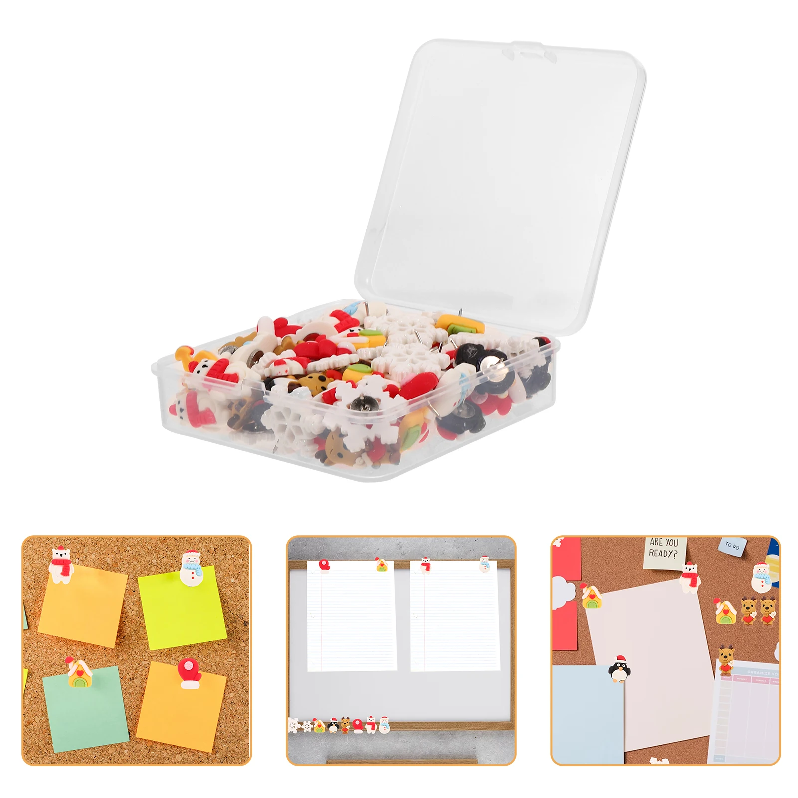 

80 Pcs Christmas Thumbtack Pushpins Bulletin Board Theme Decoration Thumbtacks Cartoon Photo Decorative Coloured Winter