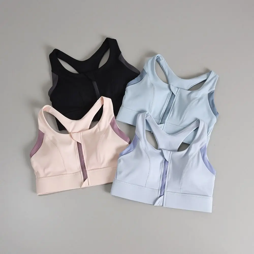 Patchwork Front Zipper Sports Bra Anti-sagging Lingerie Yoga Wireless Bra Slim Fit Shockproof Underwear for Women Gym Workout