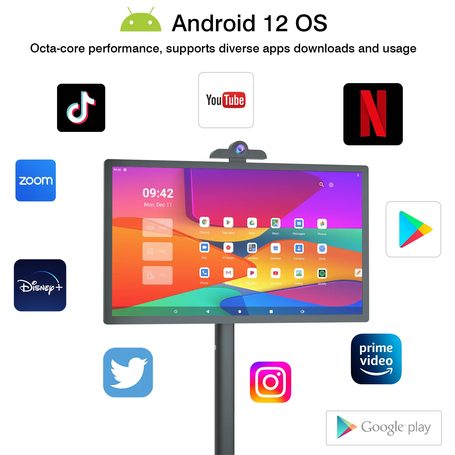 Android 12 OS smart tvs 32inch smart lcd touch screen moveable tv stands wireless display 6 hours battery life