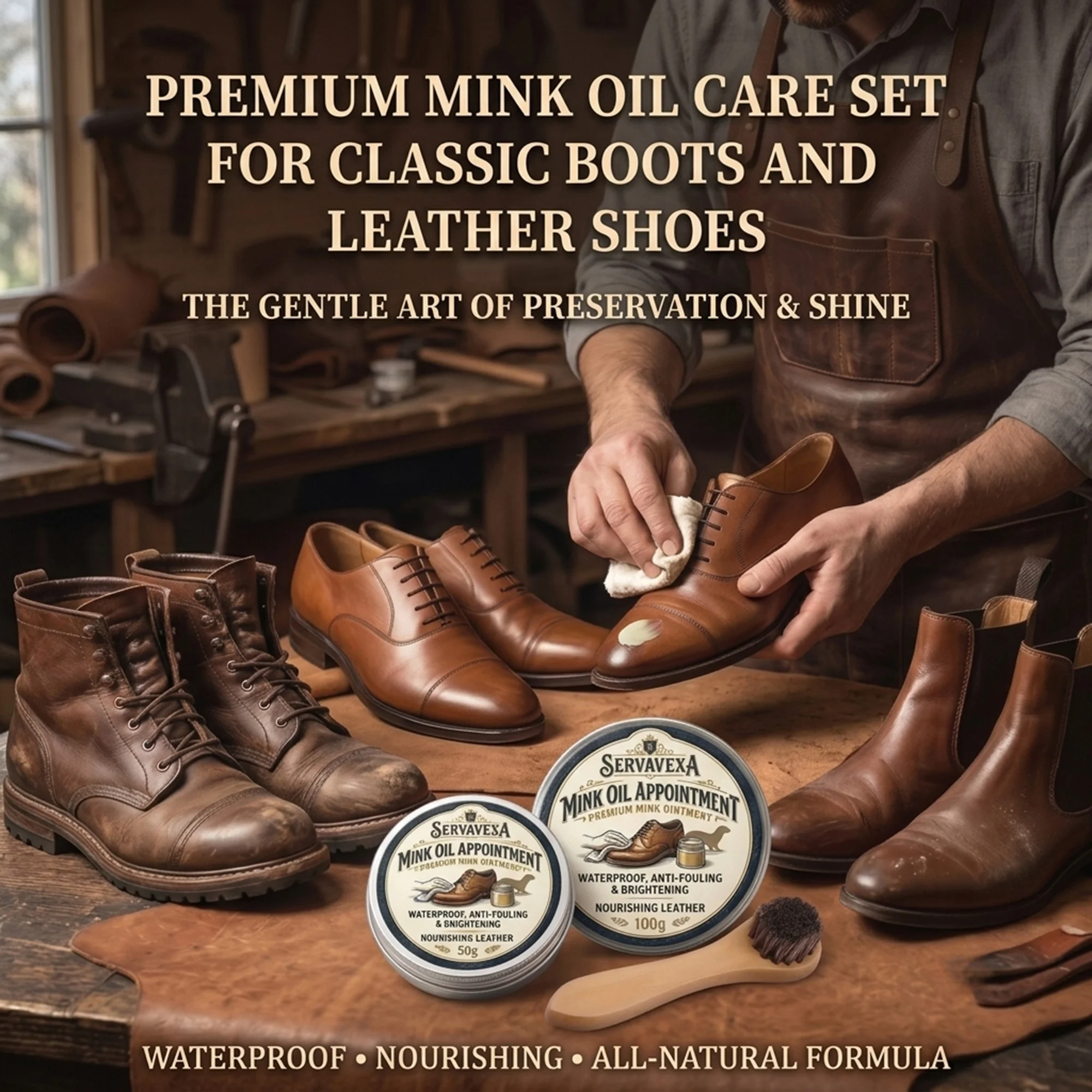 Premium Mink Oil Leather Conditioner Waterproof Shoe Polish Care Kit with Brush for Boots Bags 50g 100g Nourishing Cleaning
