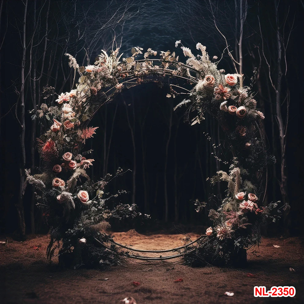 Latar belakang potret dewasa, gambar hutan luar ruangan bentuk melengkung bunga, dekorasi upacara pernikahan fotografi