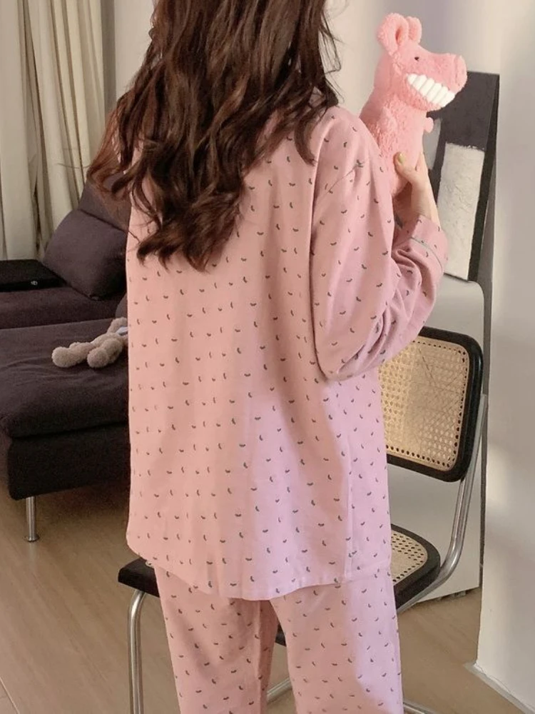 Pajama Sets Women Sweet Casual Vintage Loose Ins Fashion Korean Style Sleepwear All-match Tender Students Comfort Spring Popular