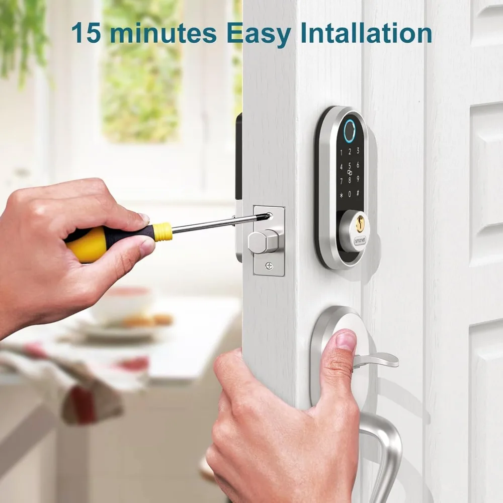 Smart Door Lock, Fingerprint Deadbolt with Keypad, Keyless Entry Front Door Lock for Home and Apartment, App Control Compatible