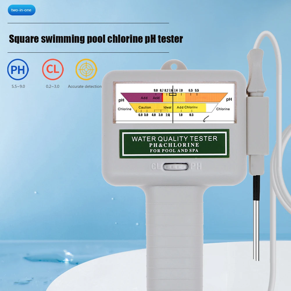 PH Chlorine Meter Tester 2-in-1 Water Monitor PH Chlorine Meter Portable High Precision Easy To Use for Swimming Pool Spa