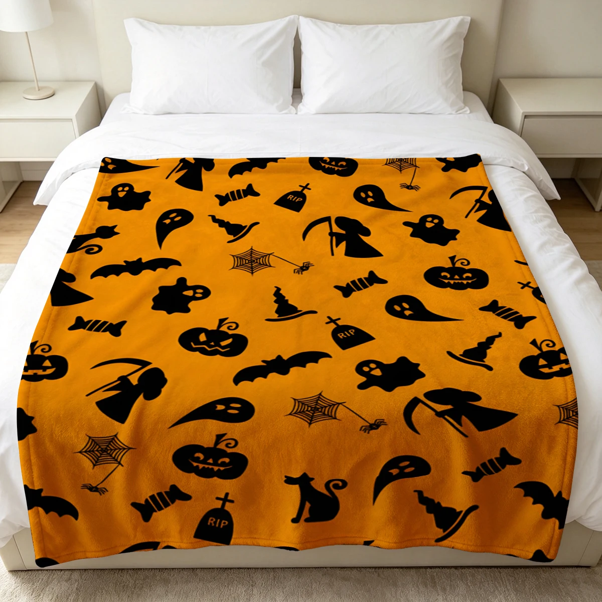 Halloween Silhouettes Winter Summer Flannel Blanket Throw Fleece Soft Fuzzy Plush Cozy Fleece Blankets for Sofa Ideal Gifts