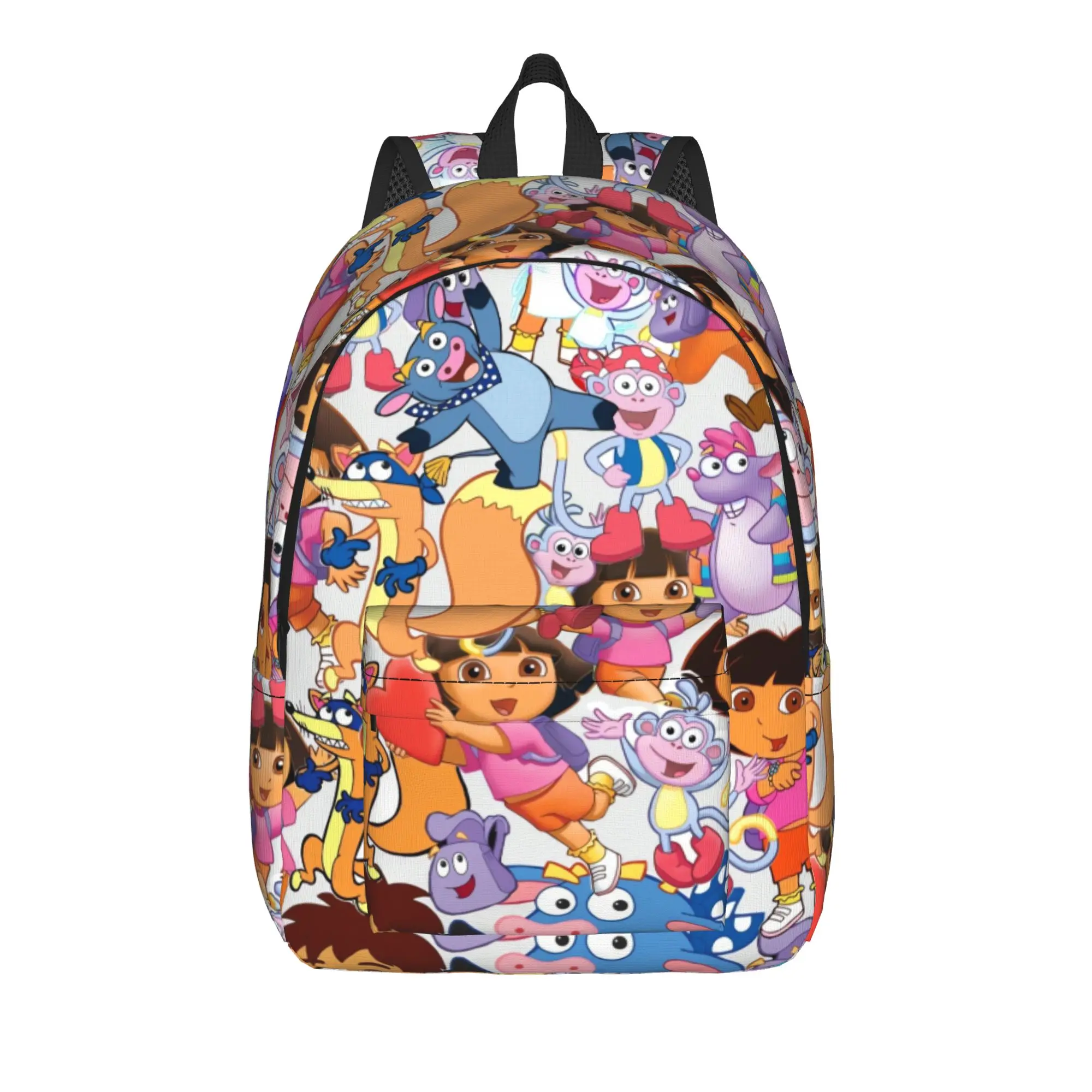 Colorful Busy Mix Collage Backpack Doras The Explorer Outdoor Backpacks Women Men Design Pattern School Bags Casual Rucksack