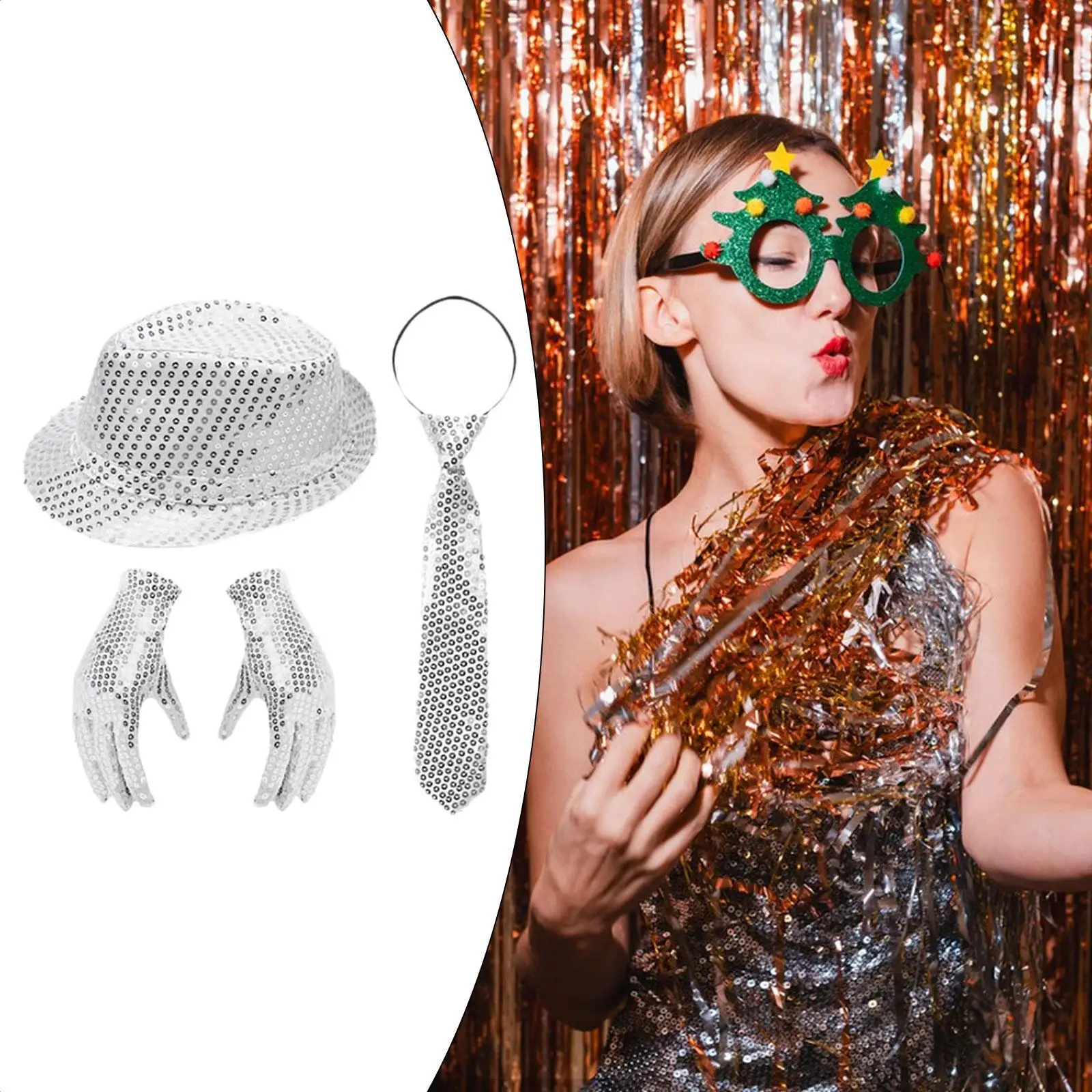 4 pezzi Host Propria celebrazione in stile uomo Hip Hop Bowler con paillettes per Natale per spettacoli teatrali Costume da discoteca