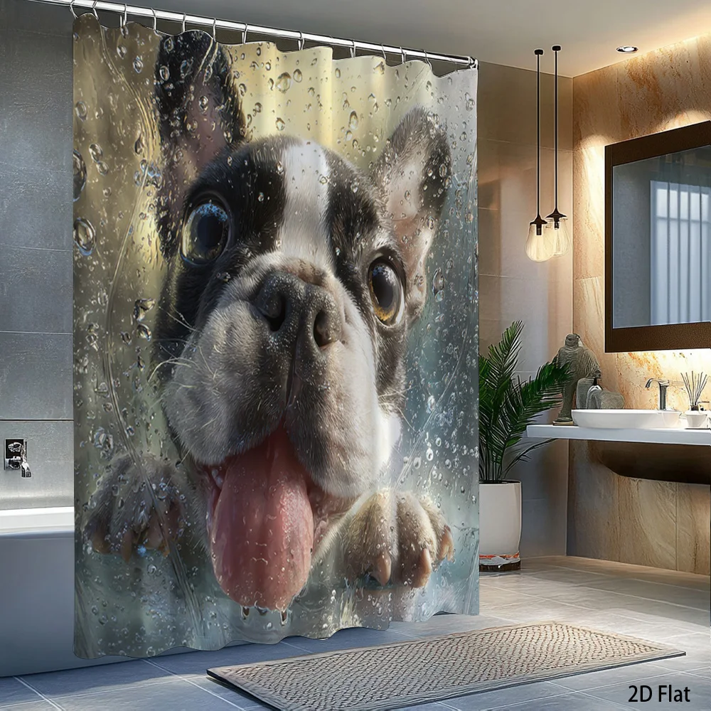 Cute Dog Face Shower Curtain Waterproof Bathroom Decor Funny Puppy Portrait Shower Curtain for Home Bathroom