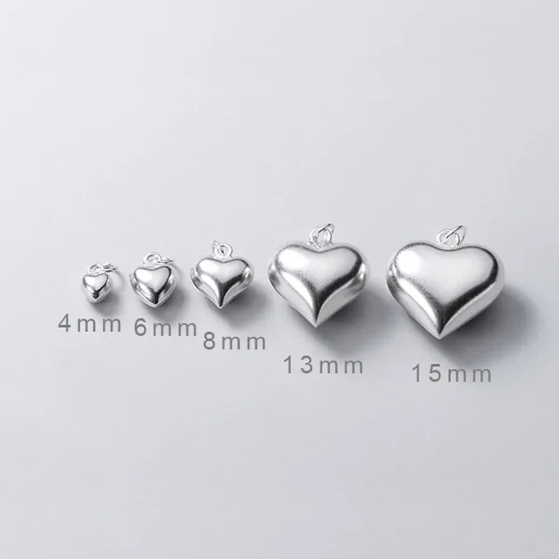 TrustDavis Real 925 Sterling Silver 3D Love Romantic Heart 4 6 8 13 15mm Charm Pendant Handmade DIY Accessories Wholesale DZ20