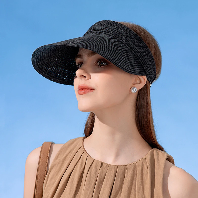 Summer Simple Women Sun Hat Anti Uv Female Outdoor Visor Cap Hand Made Straw Cap Casual Shade Hats Empty Top Beach Sunhat Lady