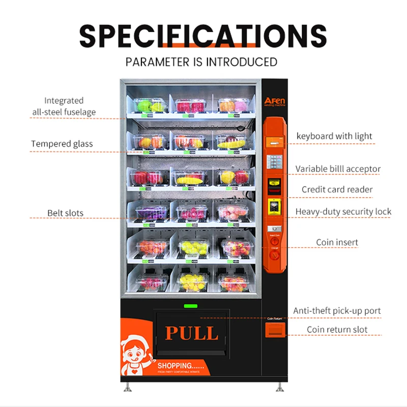 AFEN Intelligent Fresh Food Vegetables and Sandwich Vending  With Elevator System Vinding