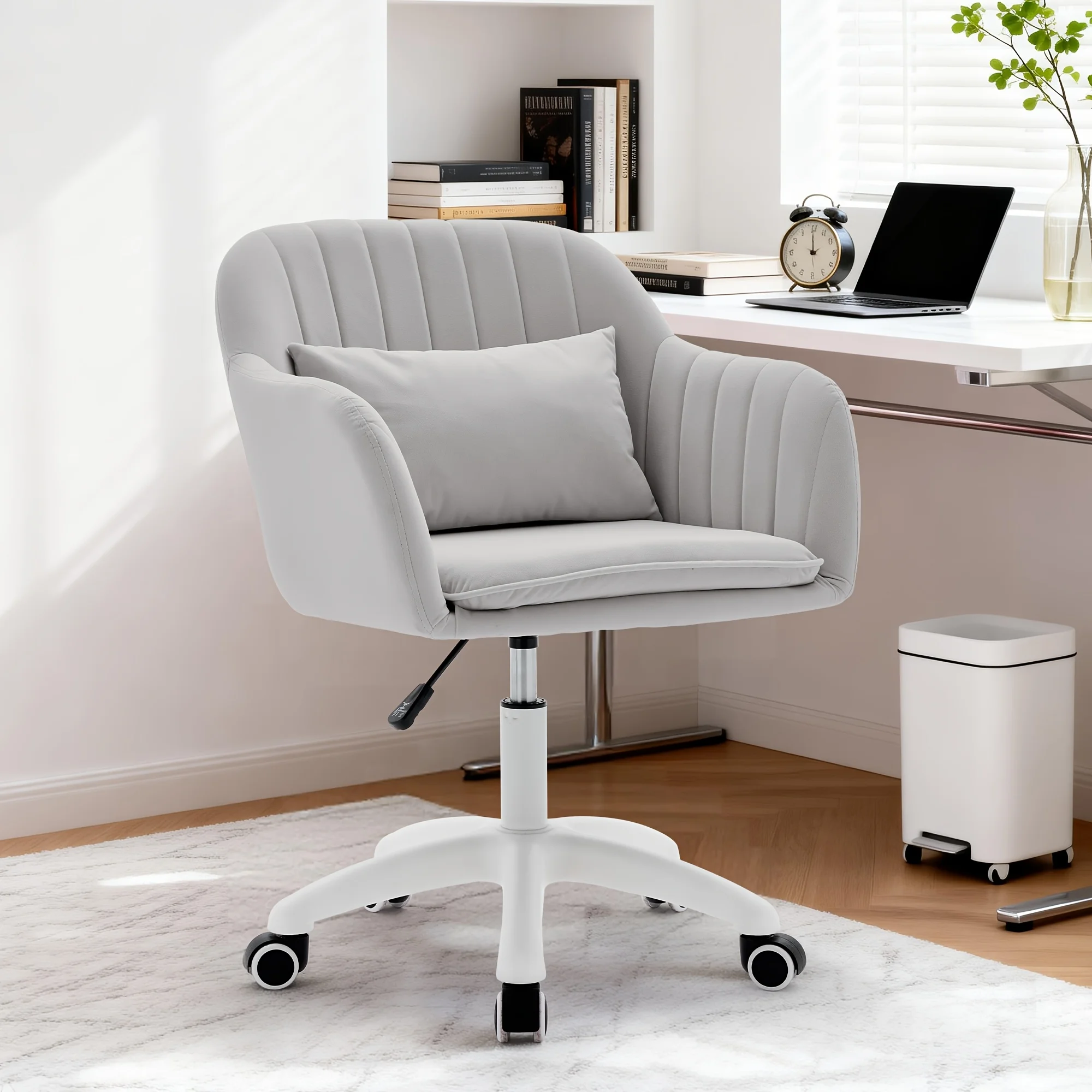 

Armless Swivel Sofa Chair, Comfortable Small Chair with Wheels, Adjustable Height Sofa Chair with Velvet Fabric, Includes Lumbar Support Pillow, Home Office Swivel Computer Chair with Soft Seat And Comfortable Back Support, Home Bedroom Swivel Chair.