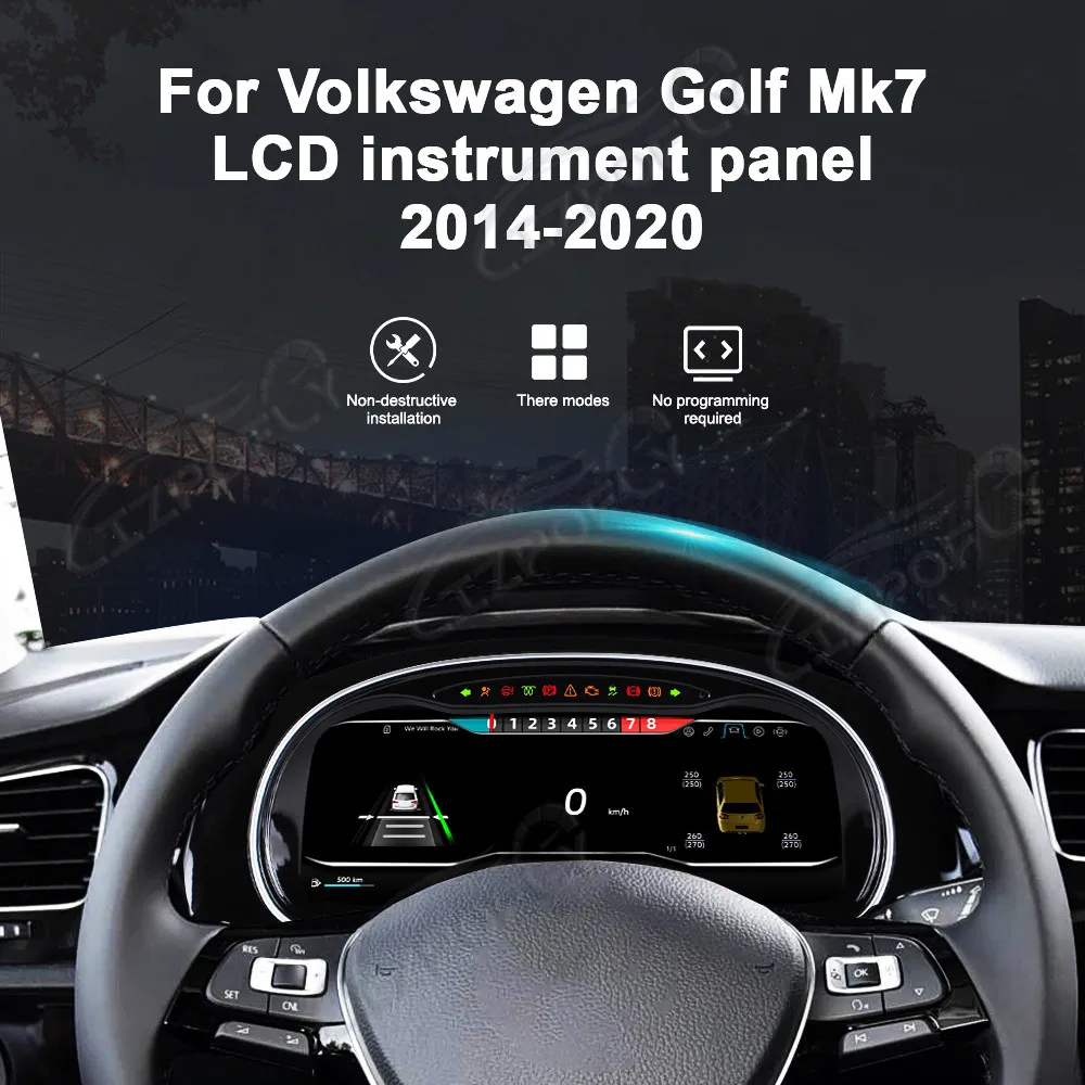 

Full LCD Digital Instrument Cluster For Volkswagen Golf 7 2014-2020 12.3 Inch Plug and Play Speedometer Dashboard Replacement