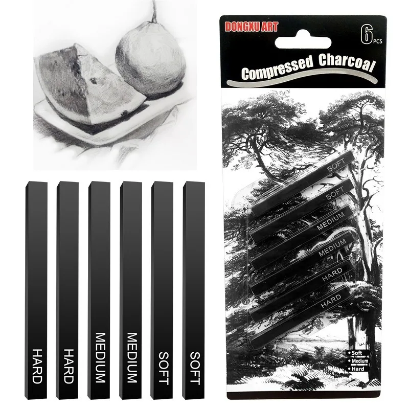 6pcs Sketch Carbon Square Strip Set Water Soluble Color Charcoal Bars Art Painting Details Coloring Graffiti Stick Art Supplies