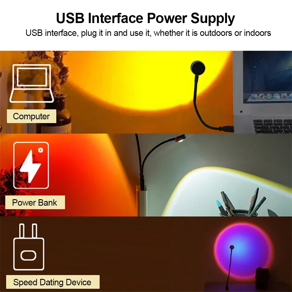 1x USB Sunset Lamp LED Rainbow Neon Night Light Projector Photography Wall Atmosphere Lighting for Bedroom Home Room Decor Gift