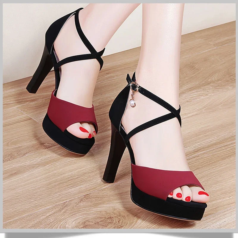 2024 Super High Heeled Sandals Women Sexy Spike Heels Platform Party Shoes Woman Crystal Buckle Ankle Strap Sandalias Mujer