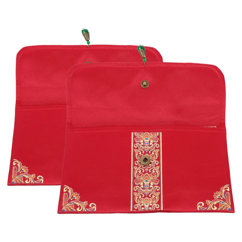 

2Pcs Wedding Money Envelope Chinese Red Pocket Elegant Fabric Construction Secure Cash Storage Invitation Function Cultural