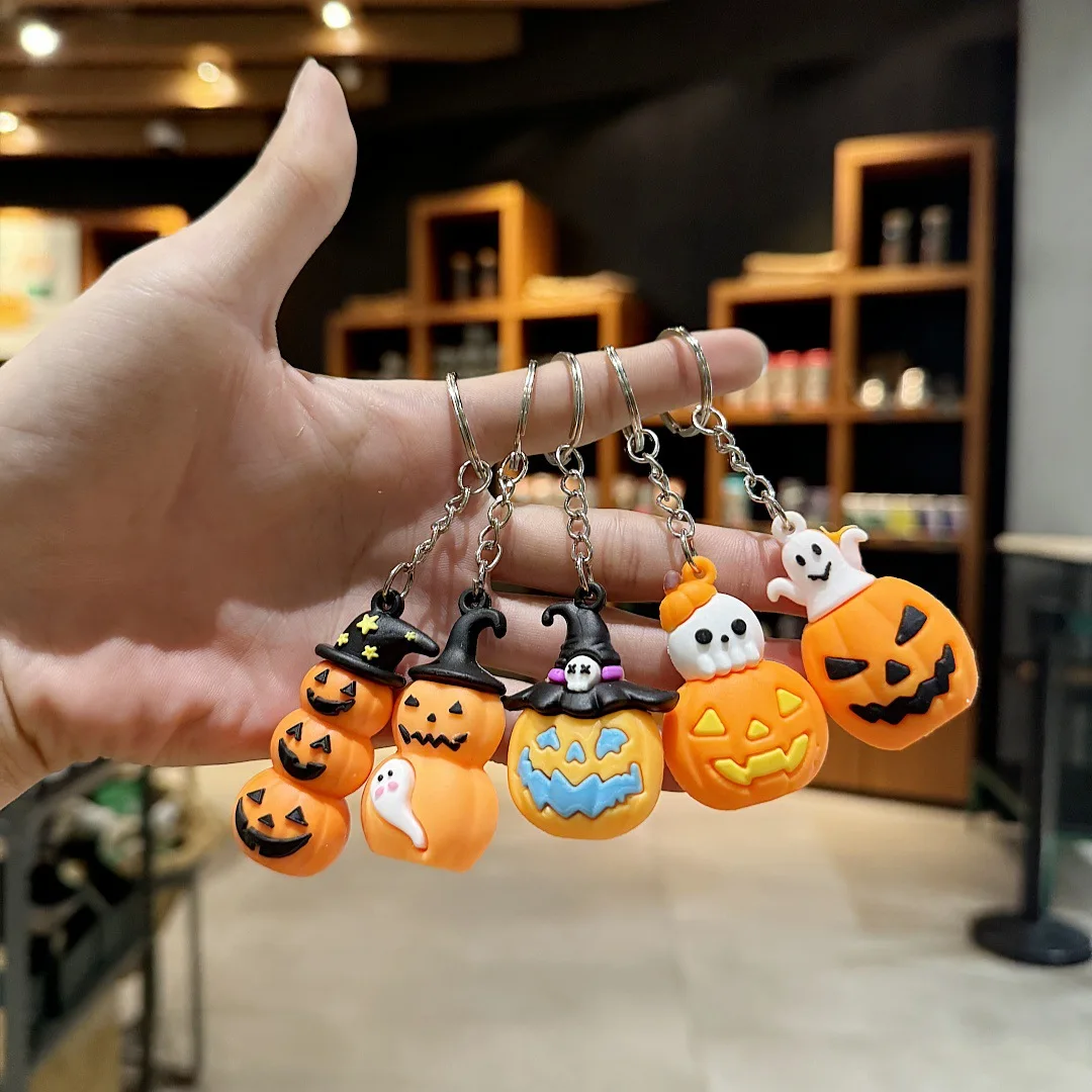 3D Halloween Pumpkin Keychain Cute Ghost Jack O Lantern Key Ring Backpack Charm Spooky Accessories Trick or Treat Party Keychain