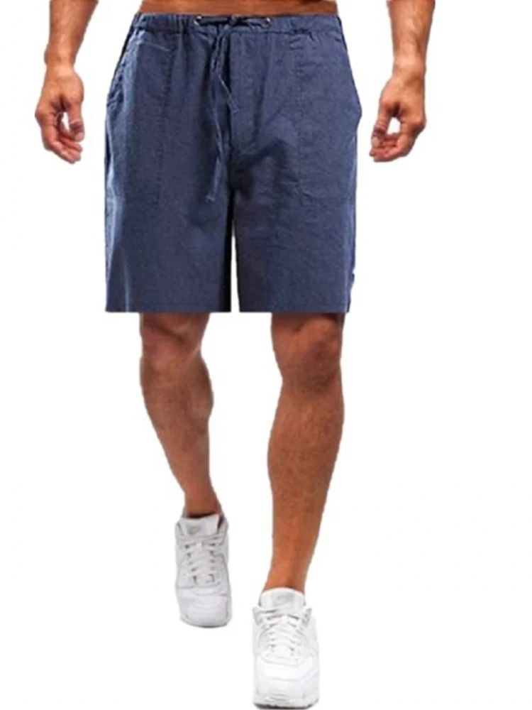 

Мужские льняные шорты с карманами, прямого кроя, со средней посадкой, летние, повседневные, однотонные, для подростков