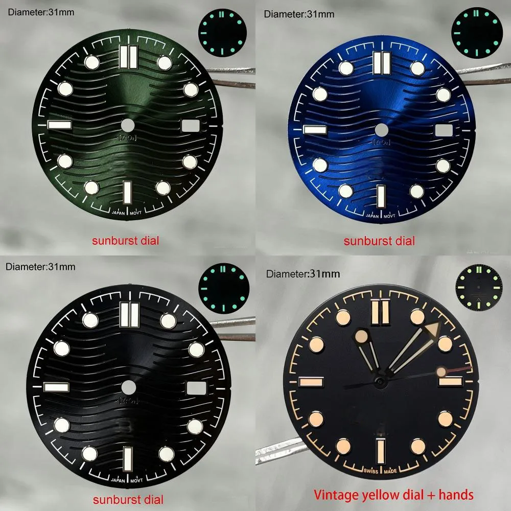 Image of 31mm NH35 S Logo Zifferblatt Vintage Gelbes Sea Master S Zifferblatt für NH35 Uhrwerk No Time to Die Inspiriertes Taucheruhr-Design Modifikation