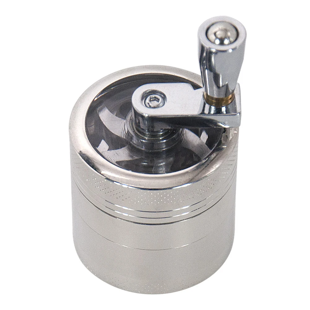 

55mm 4-layer metal hand cranked tobacco grinder with four layers of handle, tobacco grinder with rocker, tobacco shredder