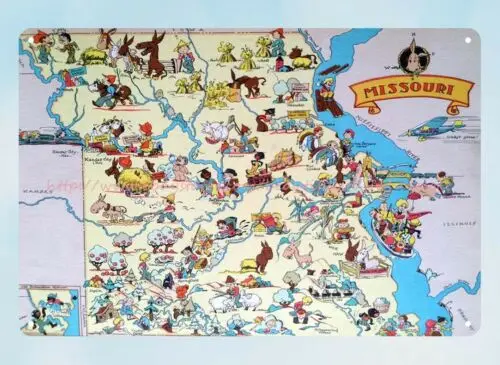 wall decals Pictorial map of MISSOURI state by Ruth Taylor 1935 metal tin sign