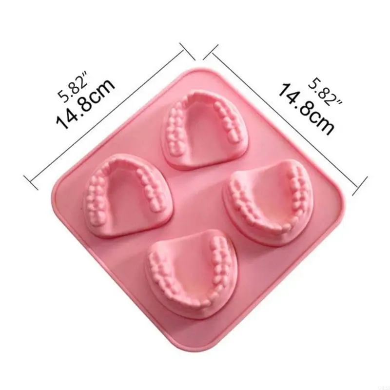 4 Hole Denture Teeth Shaped Mold Silicone Ice Tray DIY Ice Cream Mould Funny Gag Gift for Dentist Seniors