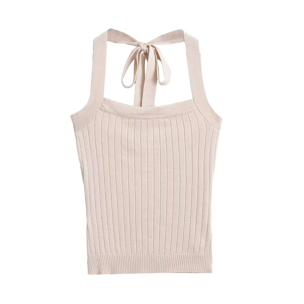 

Stunning Street Sle Knitted Strap Vest Women's Svel Bal Summer Top Pure Color Sexy Beautiful Bal Design