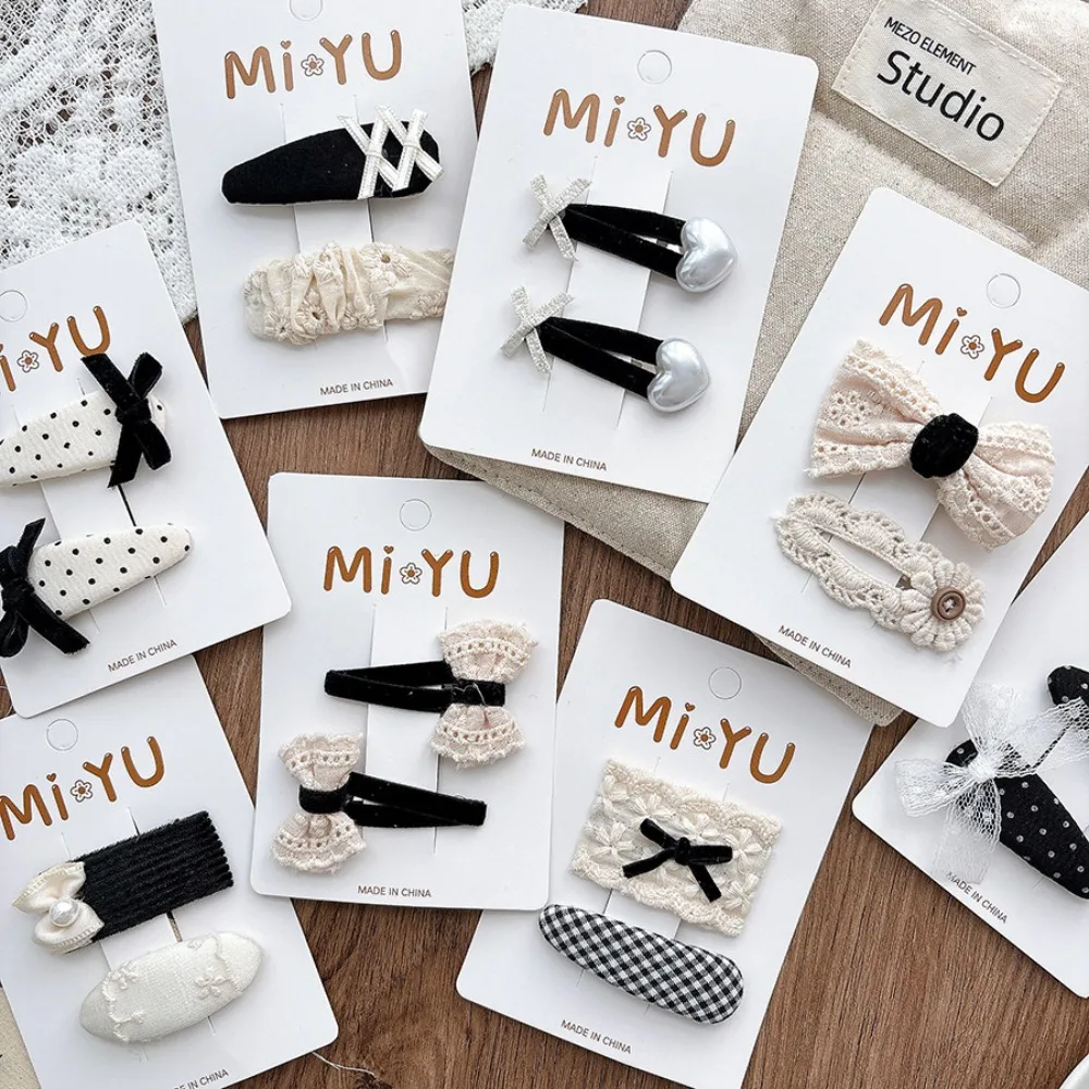 

2Pcs/lot New Lace Cloth Hair Clips Plaid Design Dot Pattern Princess Headdress Fabric Material Bangs Clips Hair Accessories