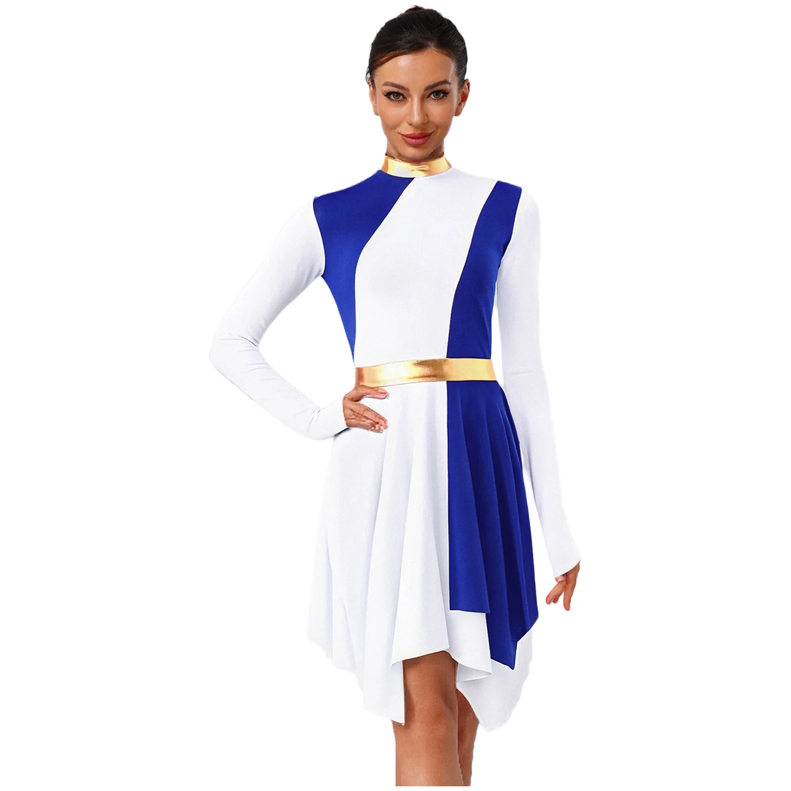 

Women Liturgical Praise Chorus Choir Modern Dance Performance Dress Long Sleeve Metallic Choir Worship Stage Showings Outfits