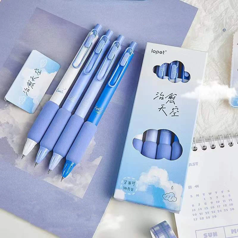 4PCS/Pack Blue Series 0.5MM Gel Pen Black Refill Writing Pen For Students Soft Touch Stationery Pen Office School Supplies New