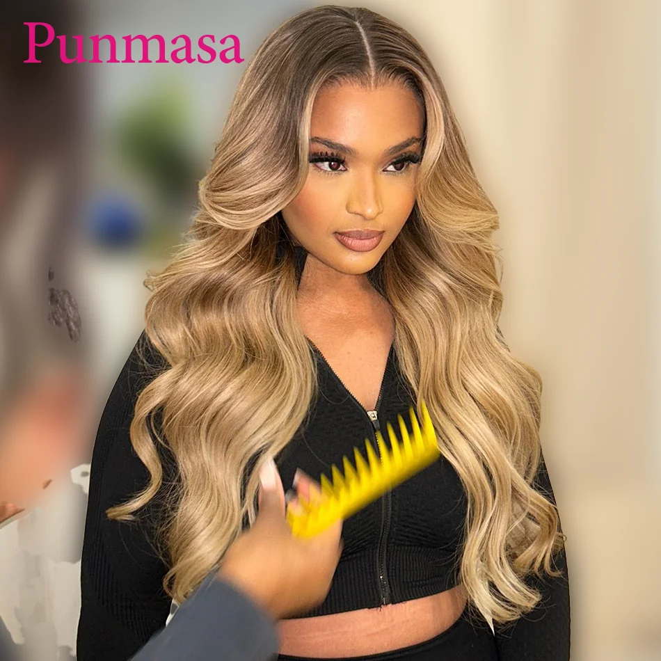 Punmasa Omber Honey Blonde Colored Peruvian 13x4 Wear Go Human Hair 200%13x6 Lace Front Wig Body Wave 5x5 Transparent Lace Wigs