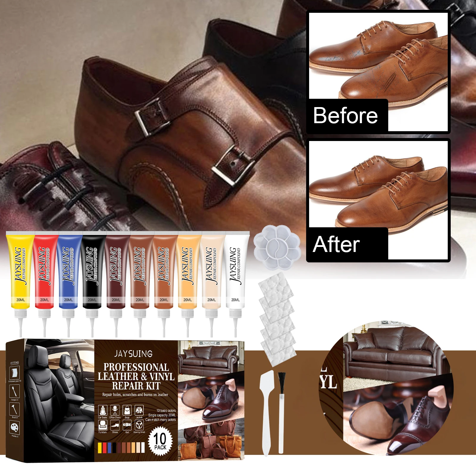 Leather Seat Repair Kit Leather Vinyl Repair Kit Vinyl and Leather Repair Kit for Furniture/Couch/Car Seat/Jacket