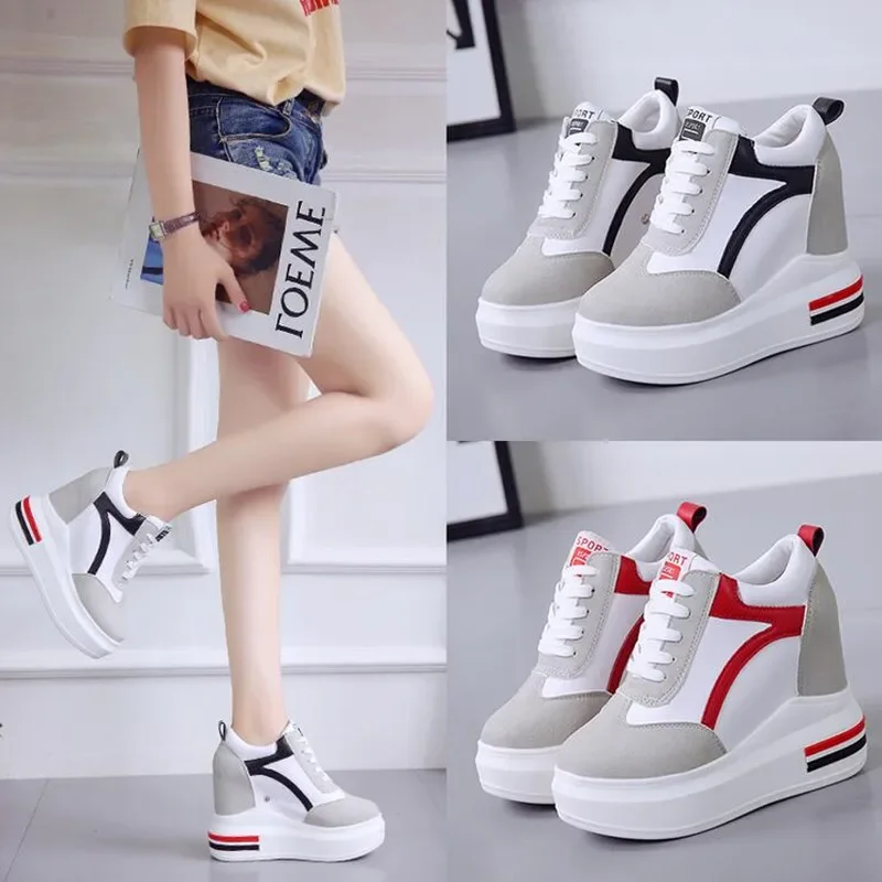 Klassieke Mode Vrouw Hoge Platform Sneakers Lente Vrouwelijke Schoenen Vrouw Zwart Wit Sneakers Ademend Zapatos Casual Mujer W44