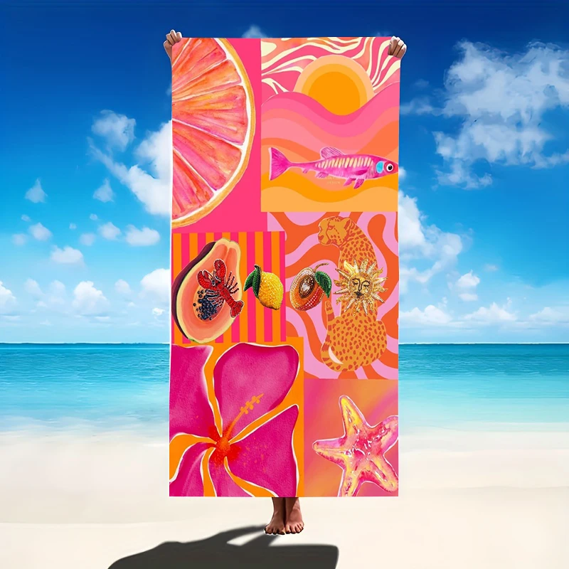 Tropical Fruit Animal Collage Beach Towel Pop Summer Quick Drying Bath Towel