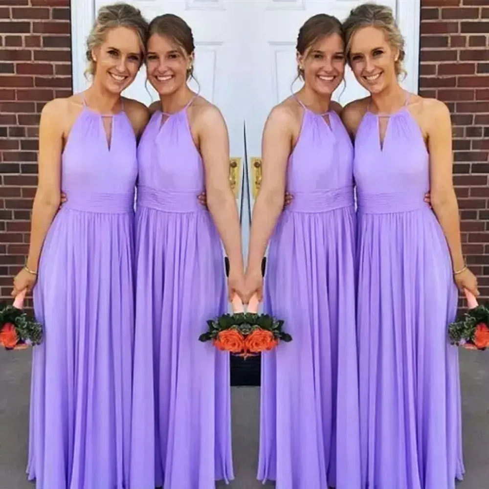 

2022 Halter A-line Bridesmaid Dresses Plus Size Summer Sleeveless Pleated Chiffon Elegant Floor Length Long Maid Of Honor Gowns