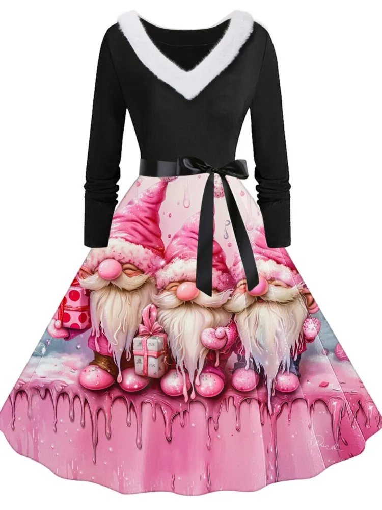 

Spring Autumn Dresses For Women Long Sleeve V-neck Long Sleeve Slim Elegant Casual Commuting New Christmas Printed Vestidos 2024