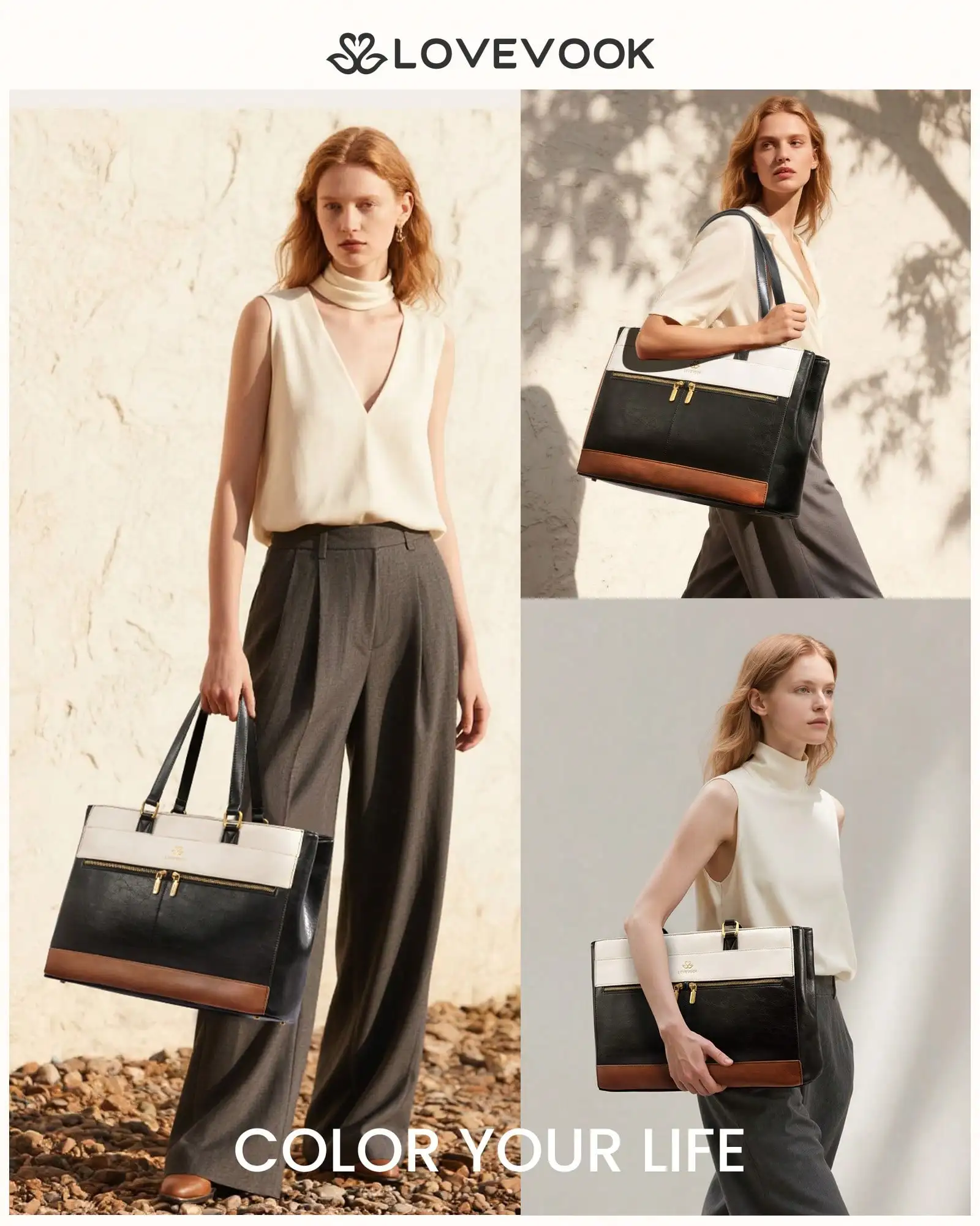 Women’s Vintage 15.6 Inch Laptop Tote Bag, Faux Leather Large Teacher Work Handbag, Multi‑Pocket Computer Briefcase, Spacious Shoulder Bag, Durable Organizer for Office Commute, School, College Campus, Business Trip & Daily Travel for Professional Ladies