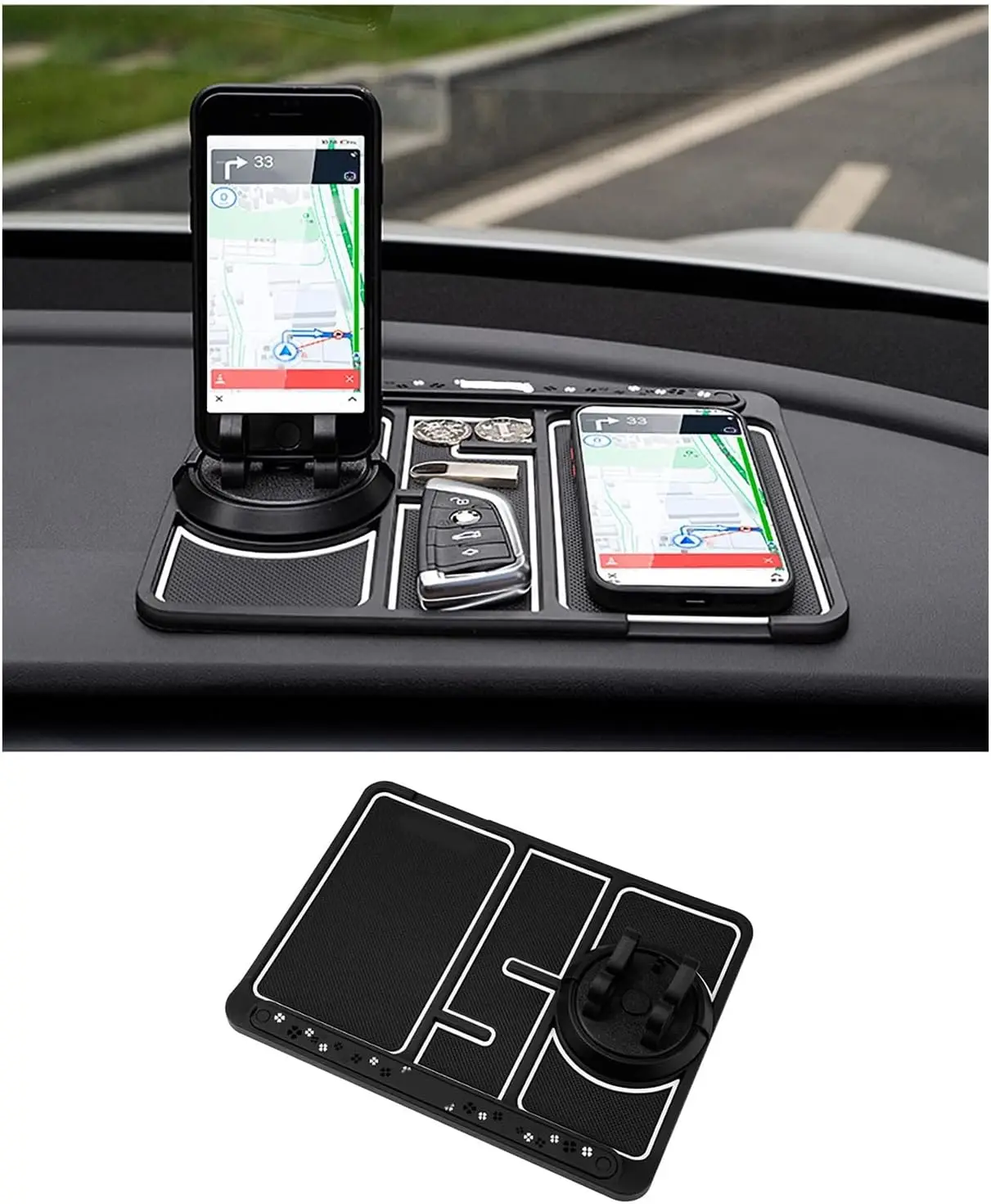 

Four-In-One Car Anti-Slip Phone Mat, Includes Temporary Parking Card Holder and Aromatherapy, Universal Shockproof Phone Stand