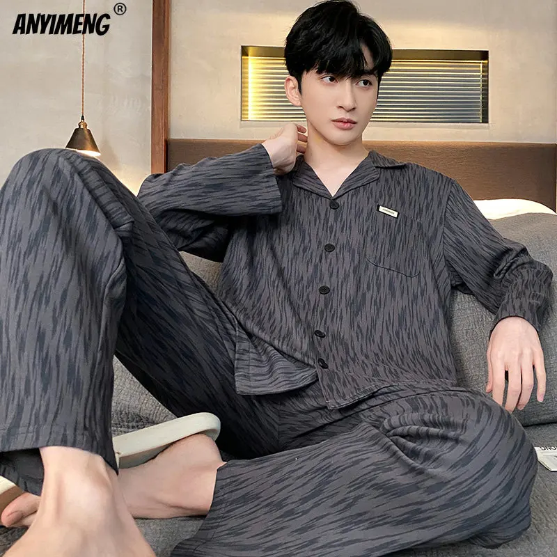 Big Size L-4XL Soft Cotton Pijamas Men Pyjamas Homewear Long-sleeve Casual Sleepwear for Men Homewear Plaid Pajamas Set for Male