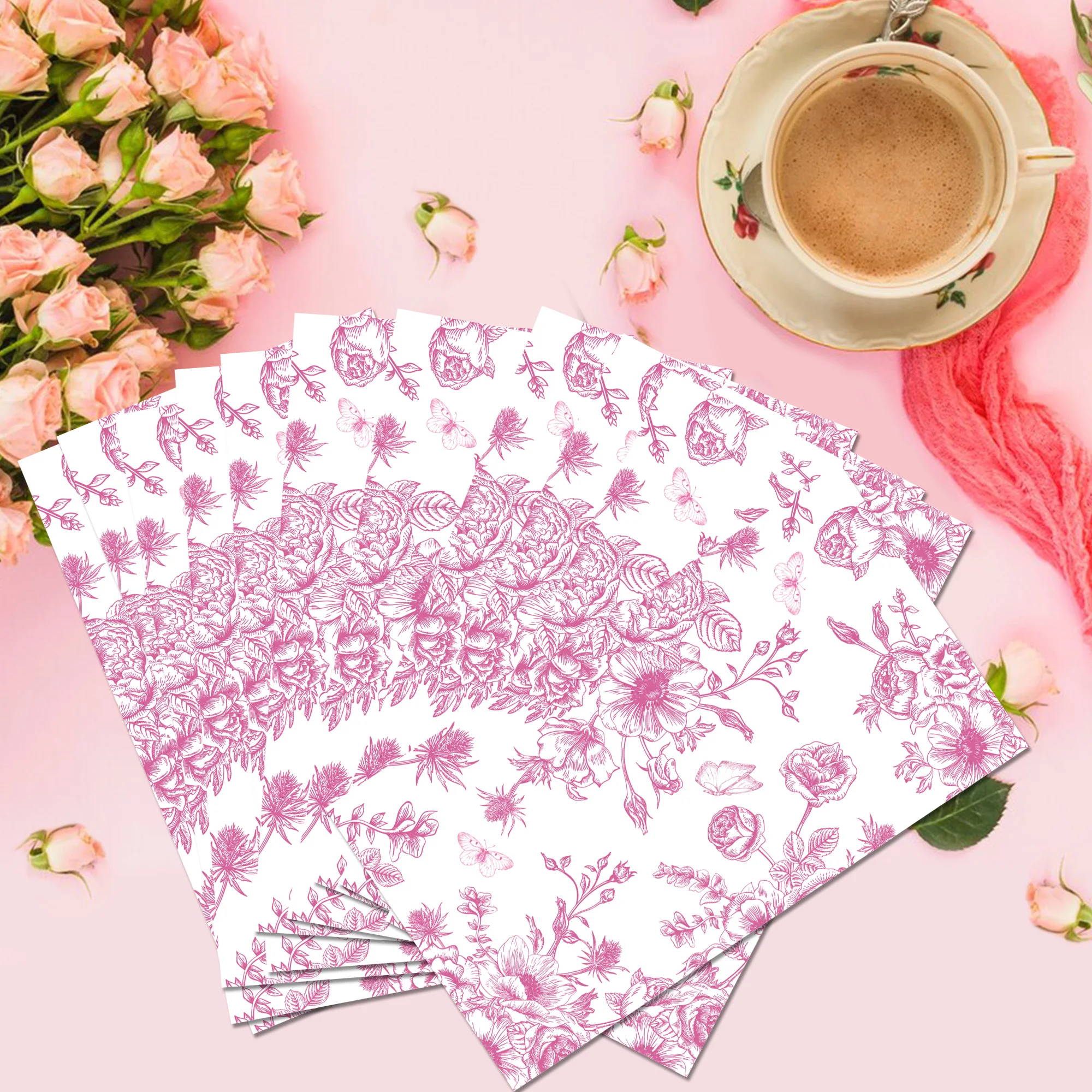 20 Stück florale Gäste-Servietten, rosa Blume, Einweg-Papier-Abendessen-Serviette, Badezimmer-Handtücher für Hochzeit, Geburtstag, Party-Dekoration – Detail 6