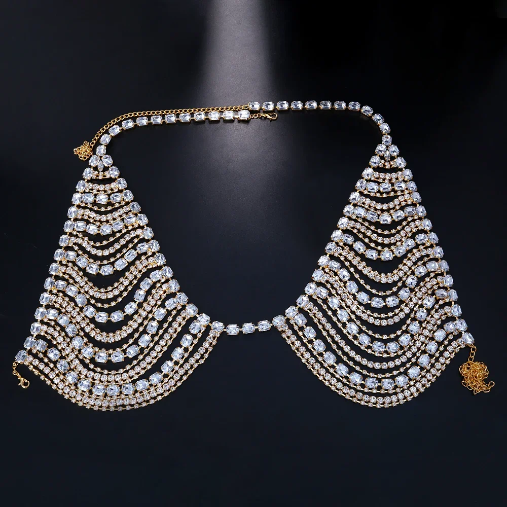 Exaggerate Square Rhinestone Bra Chain Nightclub Chest Accessories Sexy​ Lingerie Multilayer Bikini Body Jewelry Harness Women