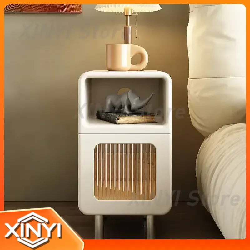 for Bedside Table Modern Minimalist Small Light Luxury High End Nightstand Cream Color Bedroom Furniture Home Decor Side