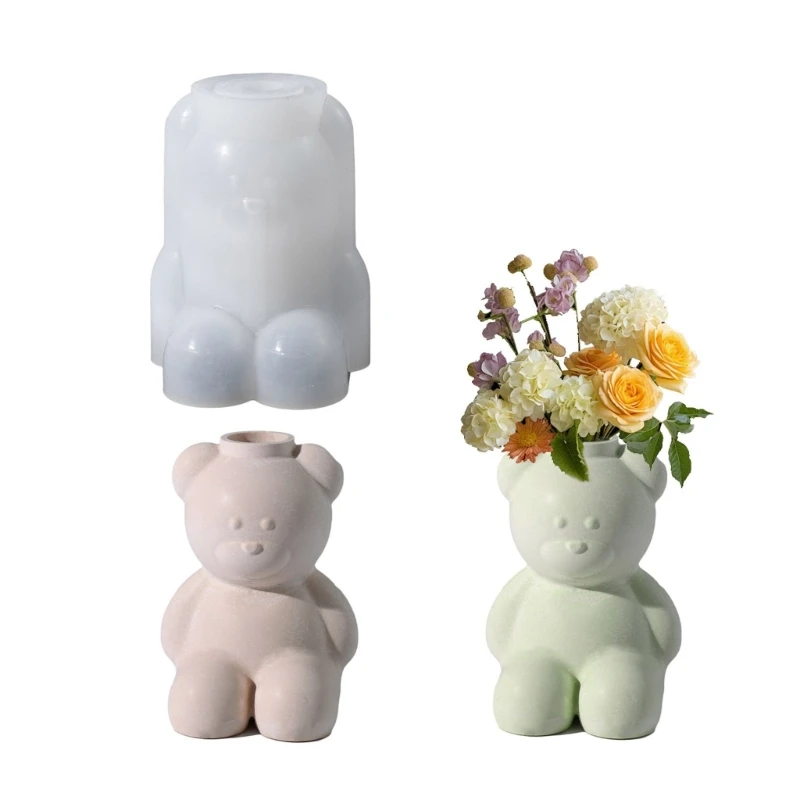 Creative Silicone Mold Bear Vase Planter Flowerpot Moulds Suitable for Making Simple Vase Planter and Cement Art 37JB